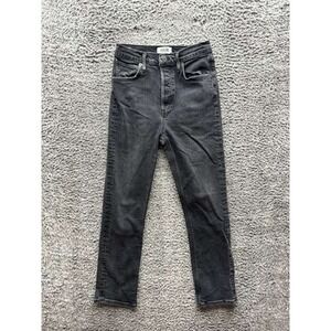 Agolde Riley High-Rise Straight Cropped Button-Fly Jeans Black Womens Size 25